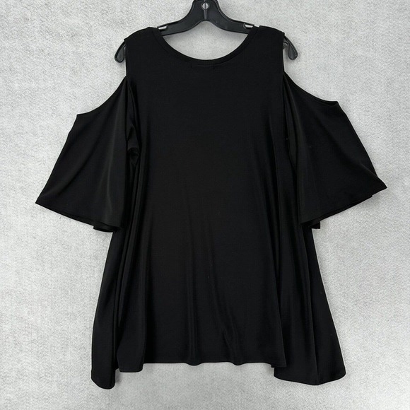 Simpli Canada Tunic Top Womens 14 Cold Shoulder Short Sleeve Asymetrical‎ Black - Picture 2 of 14